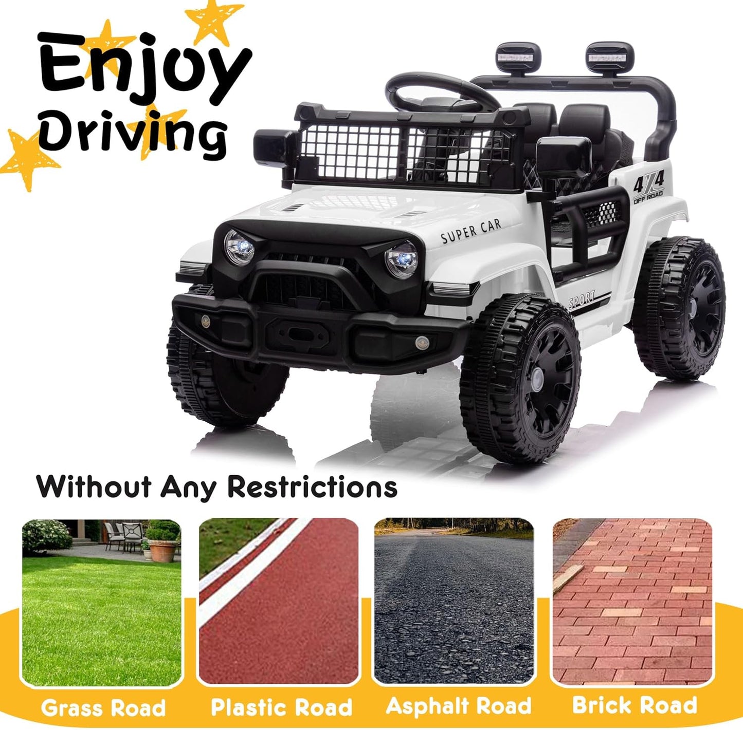 24V Ride on Toys with Parents Control, Ride on TruckCar with Four-Wheel Suspension, Electric Vehicles for Kids, PowerDisplay, Bluetooth, MP3, Music, LED Headlight, 1.86-3.11MPH (White)