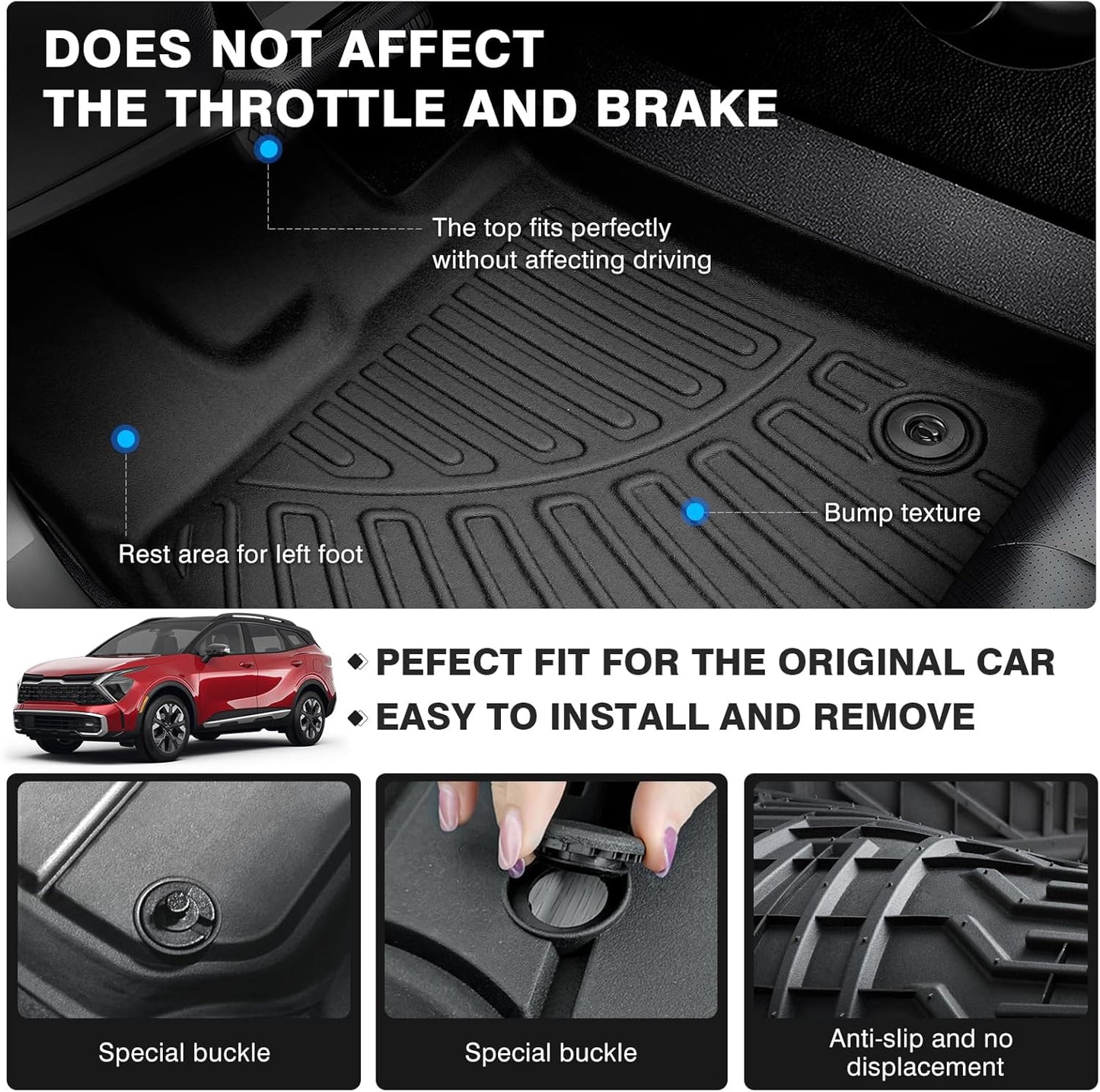 Powerty Floor Mats for 2023-2025 Kia Sportage Plug in Hybrid (PHEV) Accessories All Weather Floor Liner 3D TPE 1st & 2nd Row Floor Mat Heavy-Duty Floor Liners
