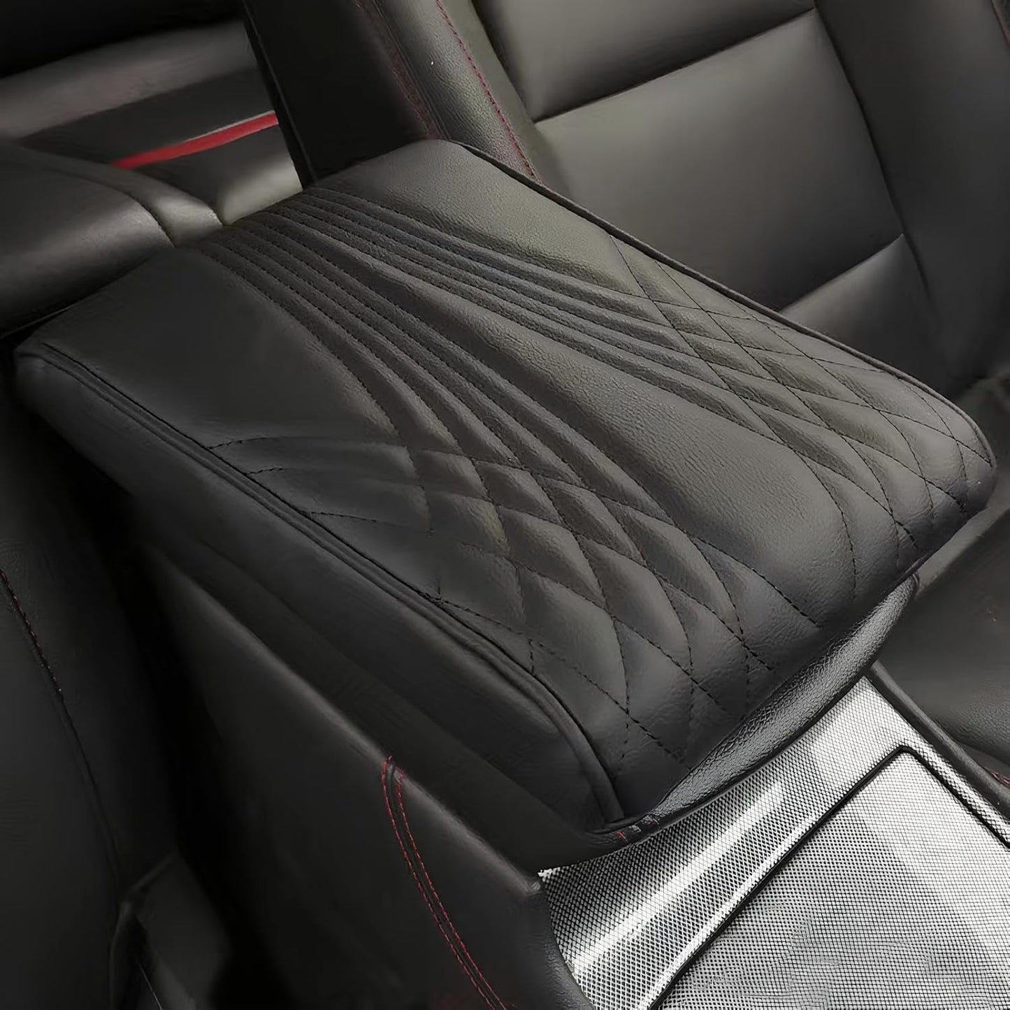 Leather Car Armrest Box Mat - 2023 New Waterproof Car Center Console Cover Mat, Universal Armrest Mat, Leather Car Armrest Cover for SUV/Truck/Vehicle (A-Black)