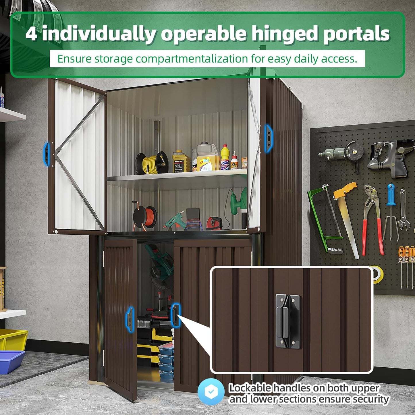 AECOJOY Outdoor Storage Cabinet Waterproof with Shelves, Large Brown Lockable Outdoor Cabinet, Tall Vertical Storage Cabinet Shed Weatherproof Outdoor Cabinets Garden Sheds & Outdoor Storage Clearance