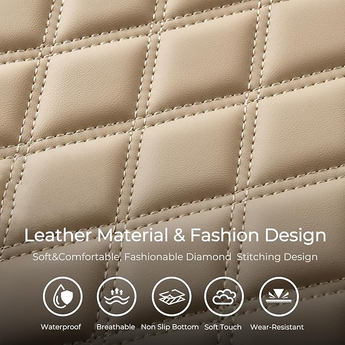Huidasource Beige Car Seat Covers Front Seats, Front Seat Cover for Cars, Nappa Leather Automotive Car Seat Cushion Protector Universal Fit for Most Cars,Vans,Trucks, SUVs (Front Pair/Beige)
