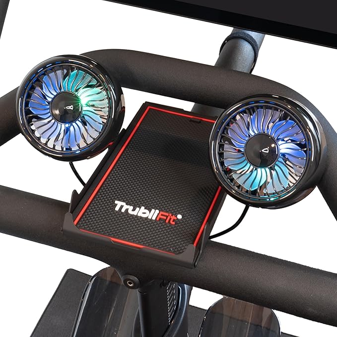 Dual Bike Fans with Phone Tray for Peloton Bike - All-Metal Phone Holder - No Batteries Required - Accessories for Peloton Bike - Compatible with Cross Training Bike