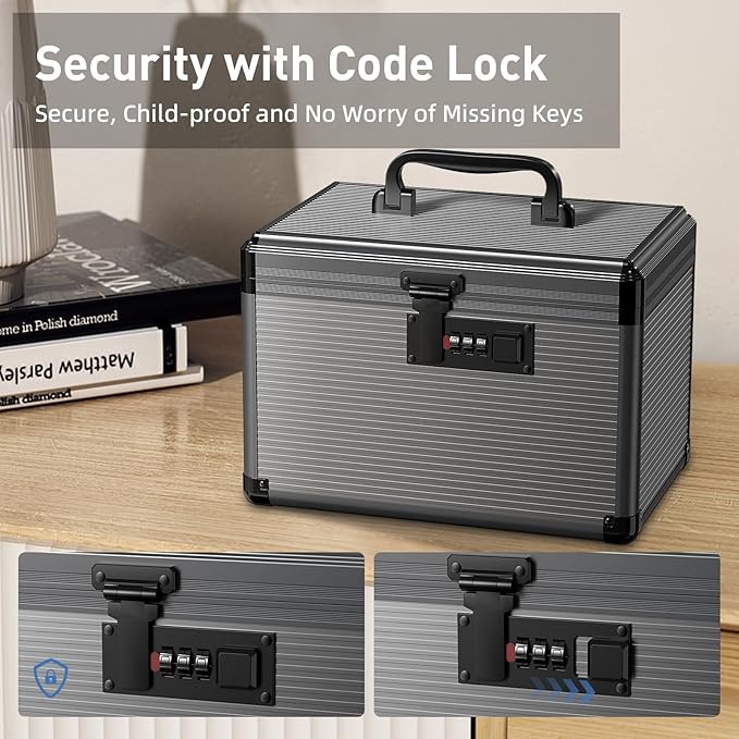 Medicine Lock Box with Code, Locking Medicine Box with Removable Tray, Portable First Aid Box for Home, 10 * 6.9 * 6.9 Inch (Black)