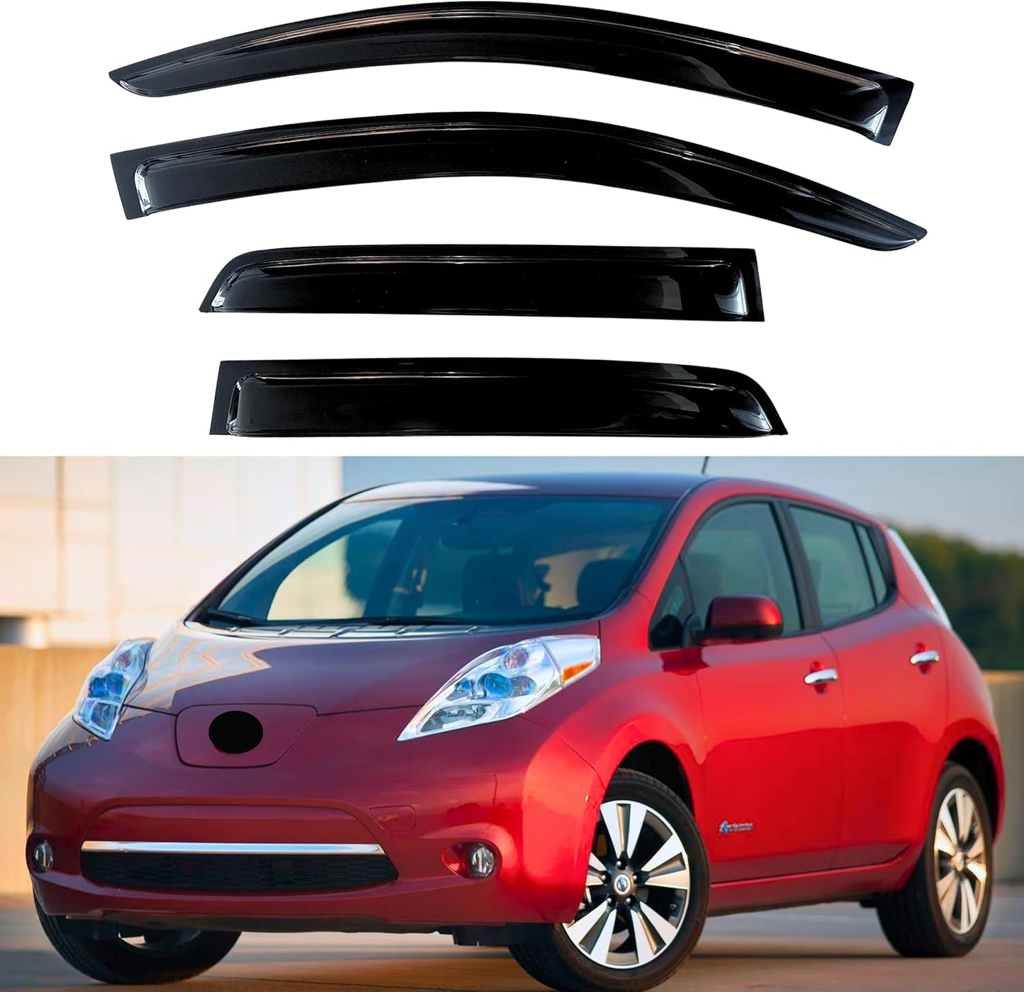 KPY Window Visors Compatible with Nissan Leaf 2010-2017, 4PC Rain Guard Side Vent Deflectors Tape-On Style, 2010 2011 2012 2013 2014 2015 2016 2017