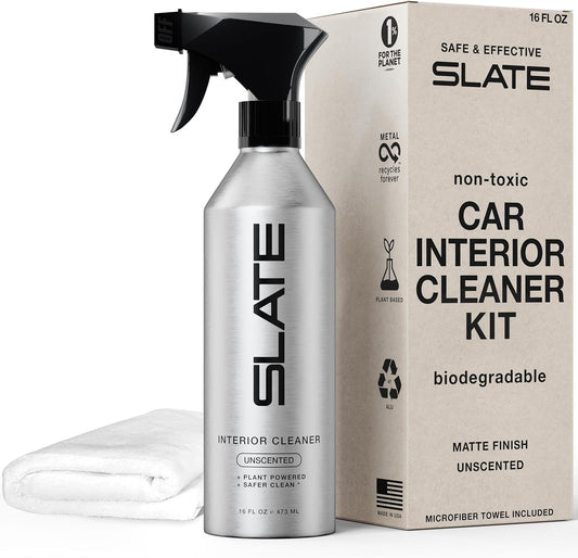 Slate Car Interior Cleaner - Powerful Plant-Based Formula Removes Dirt, Car Seat Cleaner, Vegan Leather Safe, Biodegradable, Prop 65 Compliant - Unscented, 16oz