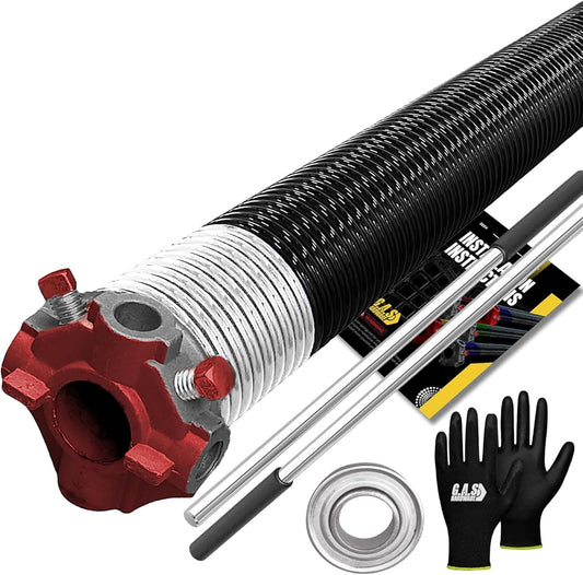 Garage Door Torsion Spring 218x1.75x31 Includes 1” Steel Bearing, Non-Slip Gloves, and Winding Bars for Left Side of Garage Door Precision E-Coating 5-Year Warranty Min. 30,000 Cycles (Red Cone)