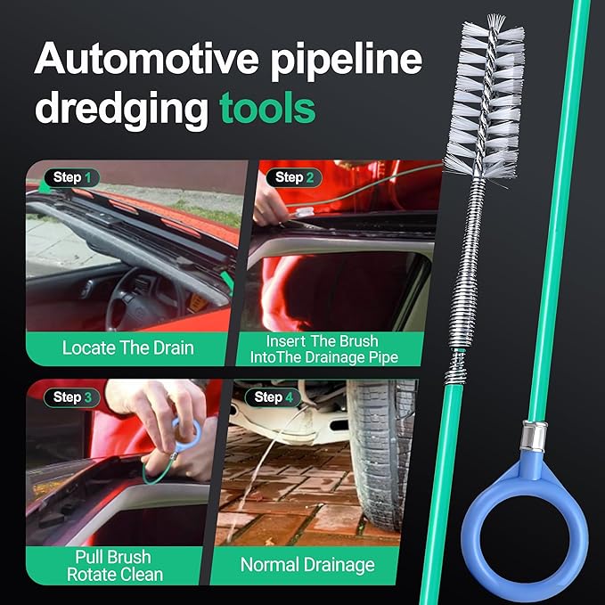 SHINWOO Auto Sunroof Drain Cleaning Tool, 120 Inches Flexible Long Pipe Cleaner Brush, Tube Cleaning Brush for Slim Drain Dredge Tool for Car Sunroof, Windshield Wiper, Fridge, Sewer Drain Holes