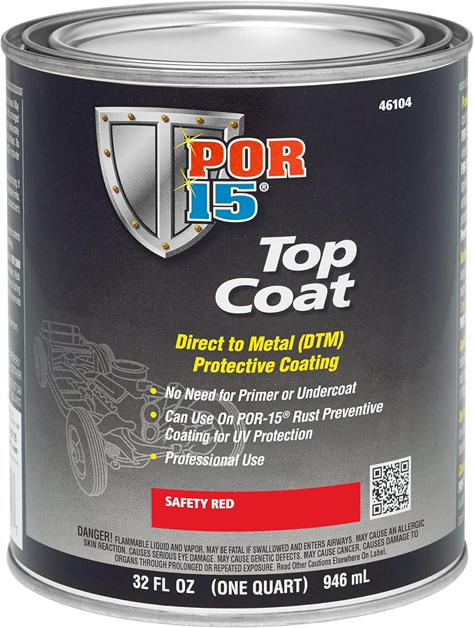 POR-15 Top Coat Paint, Direct to Metal Paint, Long-term Sheen and Color Retention, 32 Fluid Ounces, Safety Red
