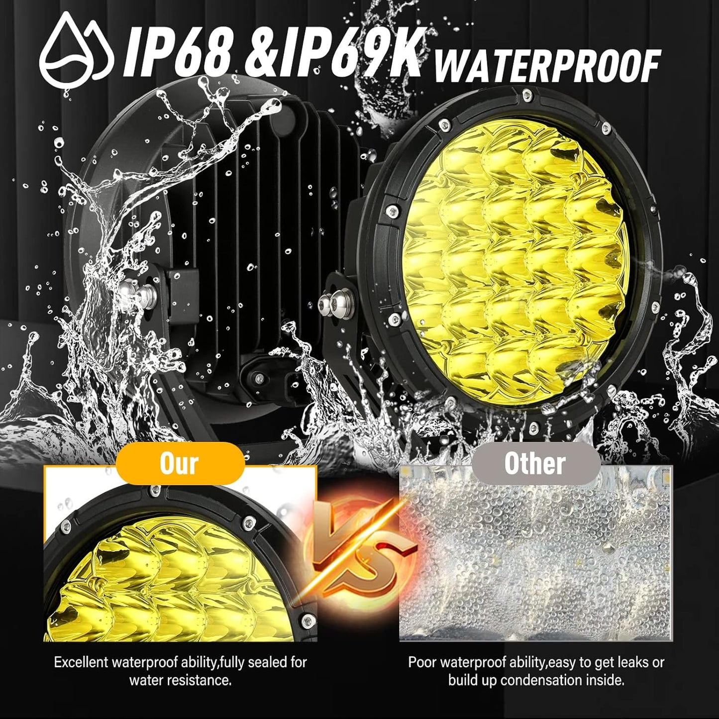 BIGLION.X 7inch Amber Round Off Road Lights Pair 210W 32000LM Super Bright Yellow LED Offroad Driving Lights Spot Lights Waterproof IP68 With EMC 12V-32V for Pickup Trucks SUV UTV