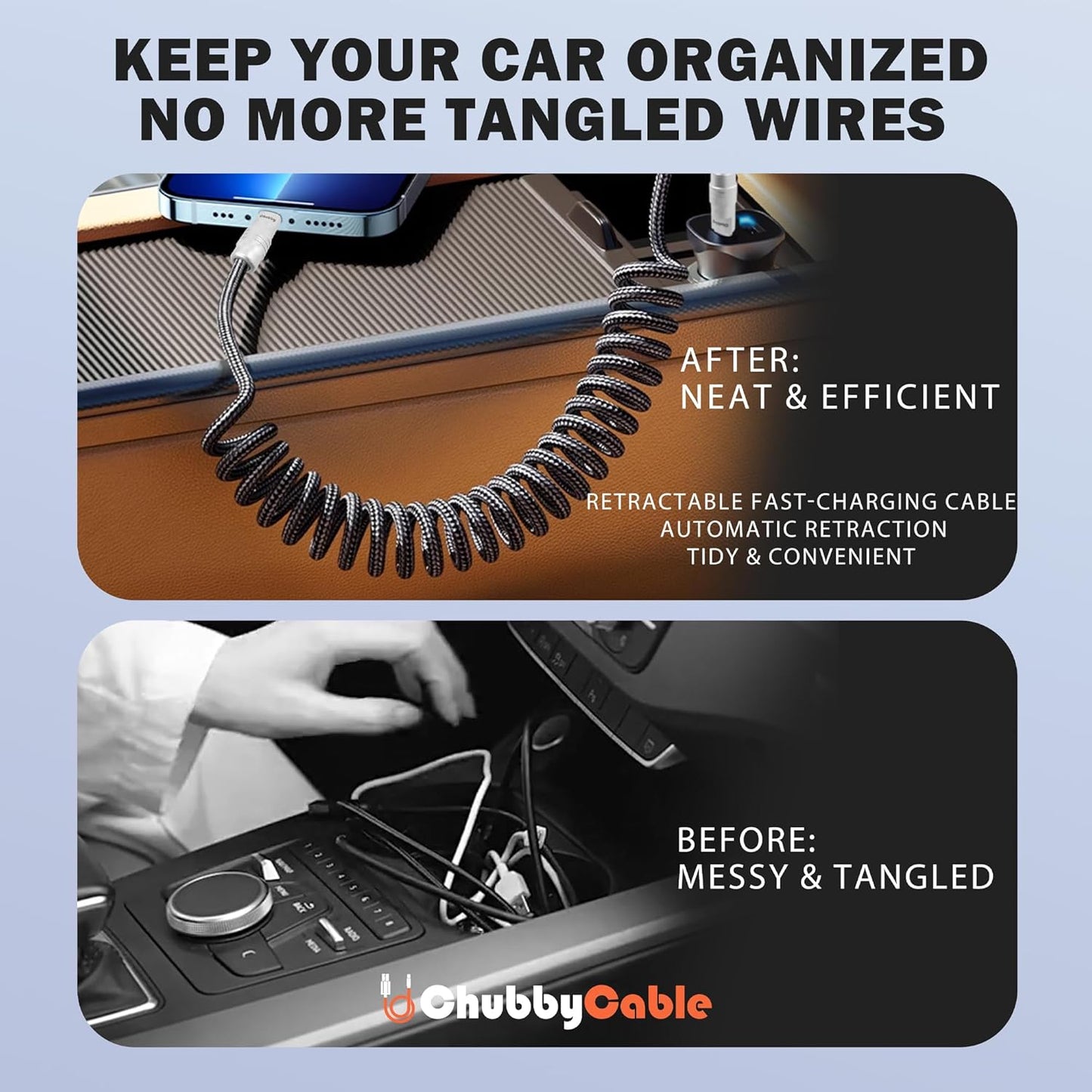 chubbycable Curly Chubby - Retractable Fast Charging Cable 240W Coiled Charger Cord for Car Durable USB-C Cable for Phones, Tablets and More, Red+Red, Type-C to Type-C, 1.3FT-2.3FT