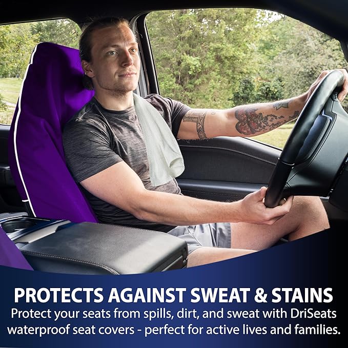 Dri Seats Waterproof Car Seat Cover – Premium Sweat Towel with Slip Resistant Backing for Front Seats in Cars, Trucks, SUVs – Universal Seat Liner, Easy Install, Machine Washable, Breathable