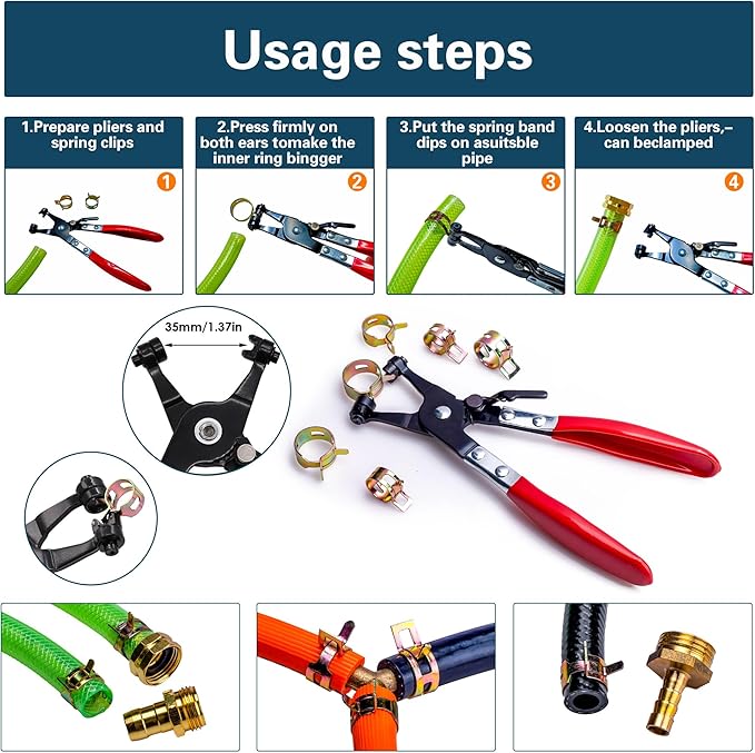 Spring Pipe Clamps340PCS, With Spring Pipe Clamp Tools, 12 Sizes 6-22mm Spring Hose Clamps, Used To Fix Hose Interfaces In Automotive, Marine, Gardening, Industrial Applications