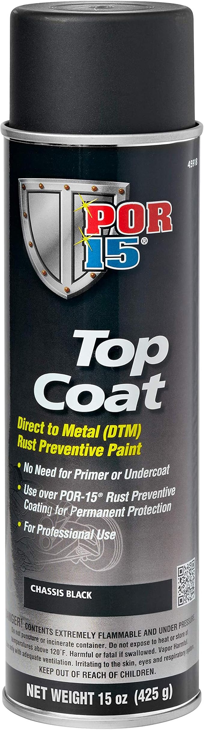 POR-15 Top Coat Spray Paint, Direct to Metal Paint, Long-term Sheen and Color Retention, 15 Fluid Ounces, Chassis Black