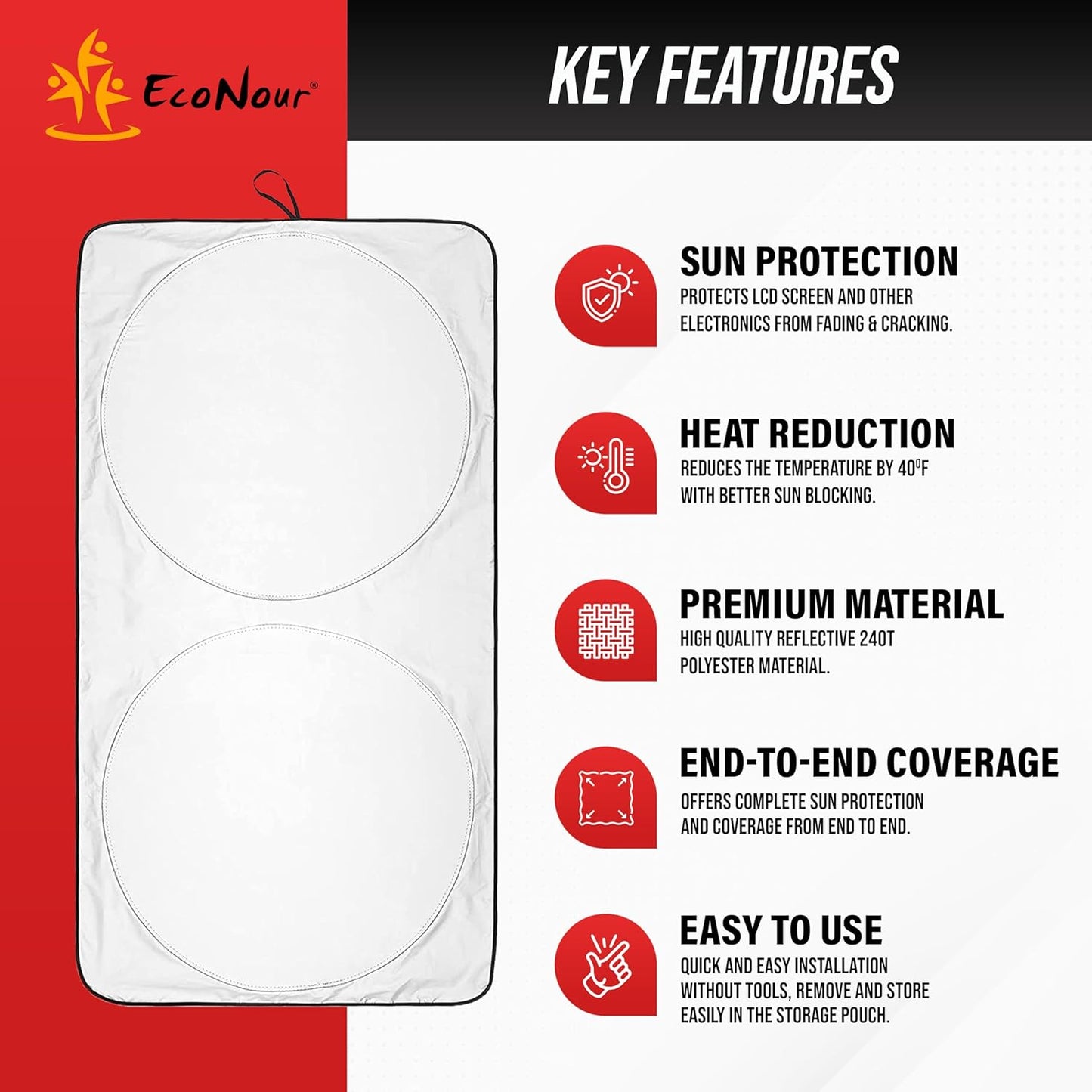 EcoNour Windshield Sun Shade for Tesla Model 3/Y Cars | (2016–2025) Foldable Sun Shield | Tesla Accessories – Upgraded Windshield Fits for Both Tesla Model Y Sunshade and Tesla Model 3 Sunshade