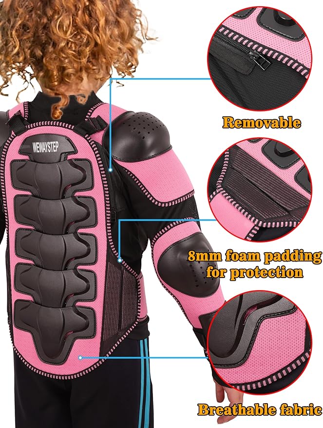 Kids Motorcycle Jacket Dirt Bike Gear,Motocross Spine Chest Protector Armor Suit with Knee Shin Guards