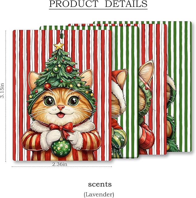 Christmas Orange Tabby Cat Car Air Freshener 4 Pcs, Cute Xmas Tree Kitten Hanging Scents Air Freshener for Women Gifts, Cat Lover Gifts Scented Car Accessories Decor for Room Closet Drawer