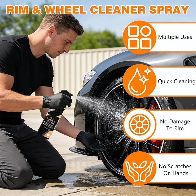 Rim & Wheel Cleaner Spray, Iron Rust & DUST Remover, Purple Color Changing Iron Remover, Brake Dust & Rust Cleaner for Most Wheels, Aluminum Safe, 10 fl oz
