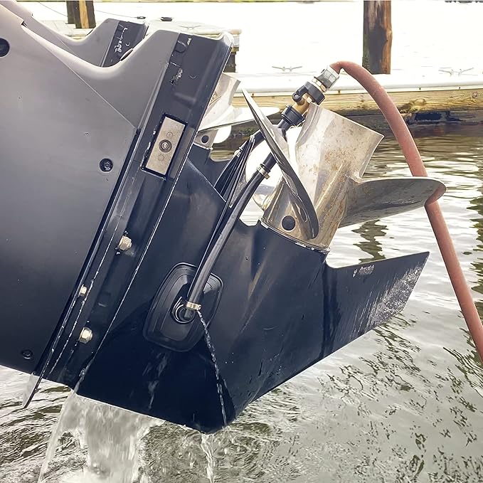 Dual Feed Muff Style Boat Motor Flusher | Use for Antifreeze Winterization or Common Water Flush | 5/8 Inch Standard Garden Hose Connection