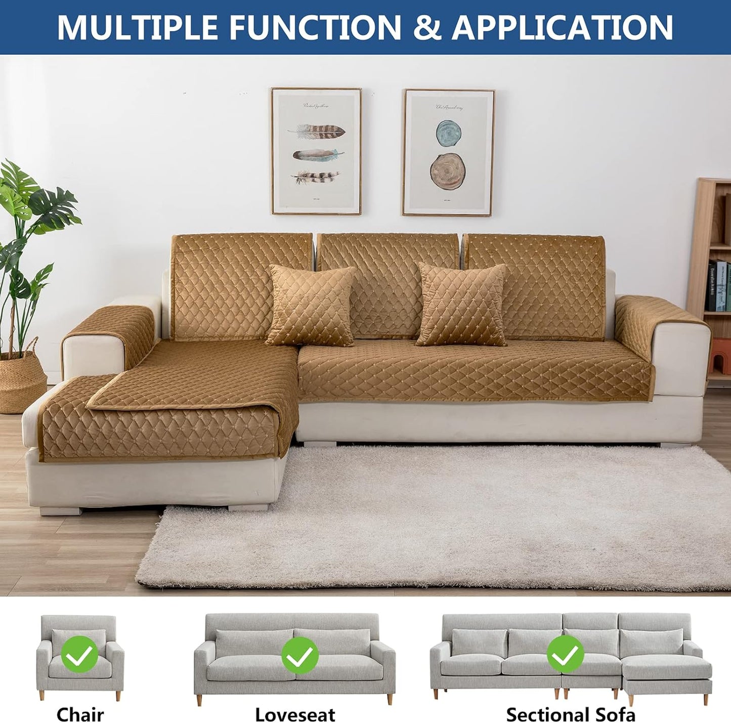 Eismodra Couch Cover,Sectional Couch Covers,Sofa Covers for 3 Cushion Couch,Anti-Slip Sofa Slipcovers for Dogs Cats Kids Loveseat Recliner L Shaped Armrest Backrest,Coffee 43''x63''(Only 1 Piece)