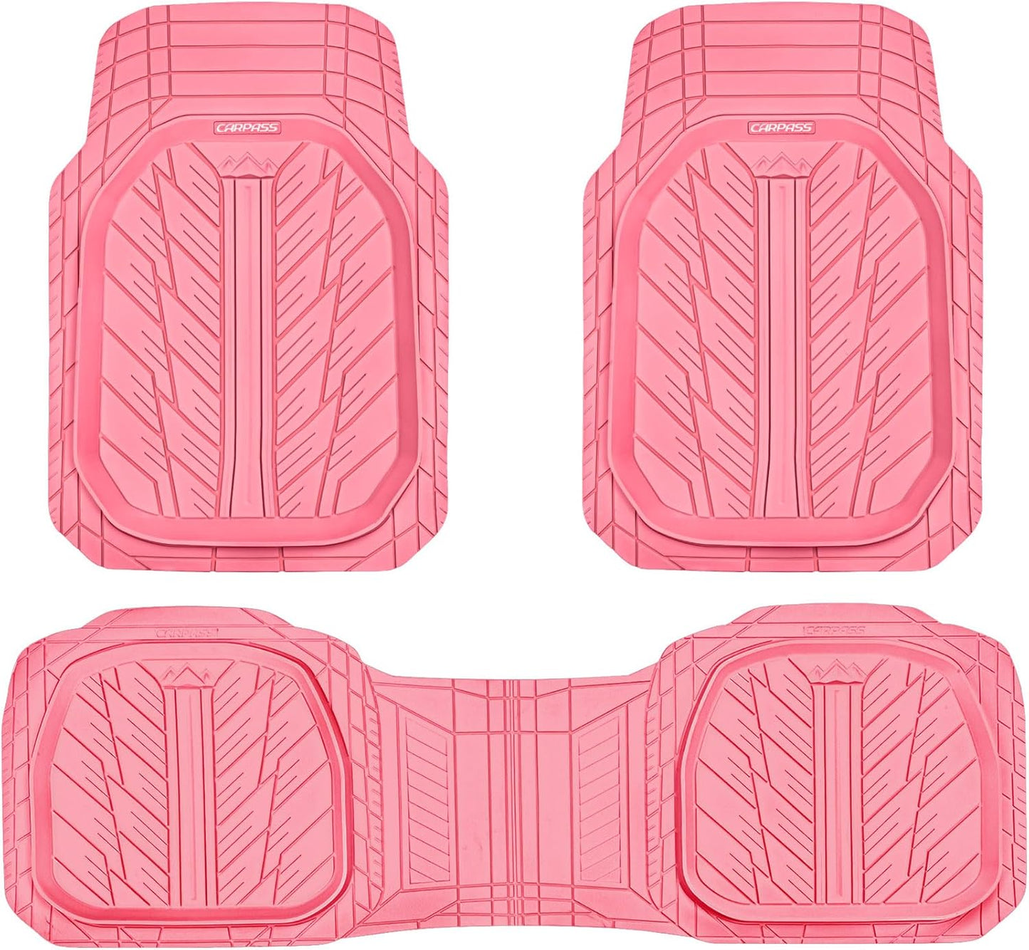 CAR PASS DeepDish Pink Floor Mats for Cars Full Set,Heavy Duty Rubber Car Mats 3-Piece,Universal Waterproof Trim-to Fit Automotive Floor Mats for Truck Van SUV, Durable All-Weather Car Mats (Pink)