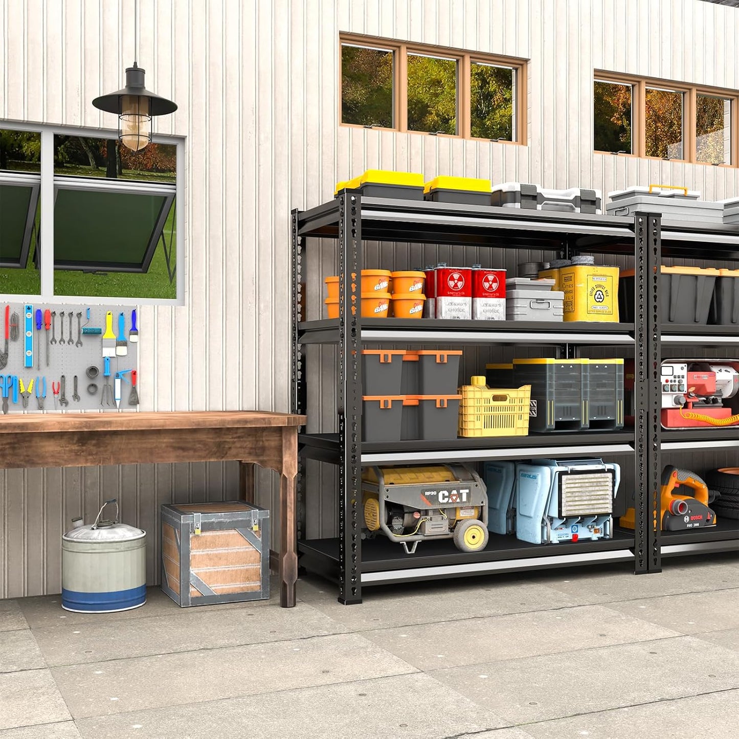 48" W Garage Shelving Heavy Duty, 1800LBS Loads Adjustable Garage Storage Shelves, 4-Tier Metal Shelving Units and Storage Racks, Industrial Utility Shelf,48" Wx16 Dx72 H, Black