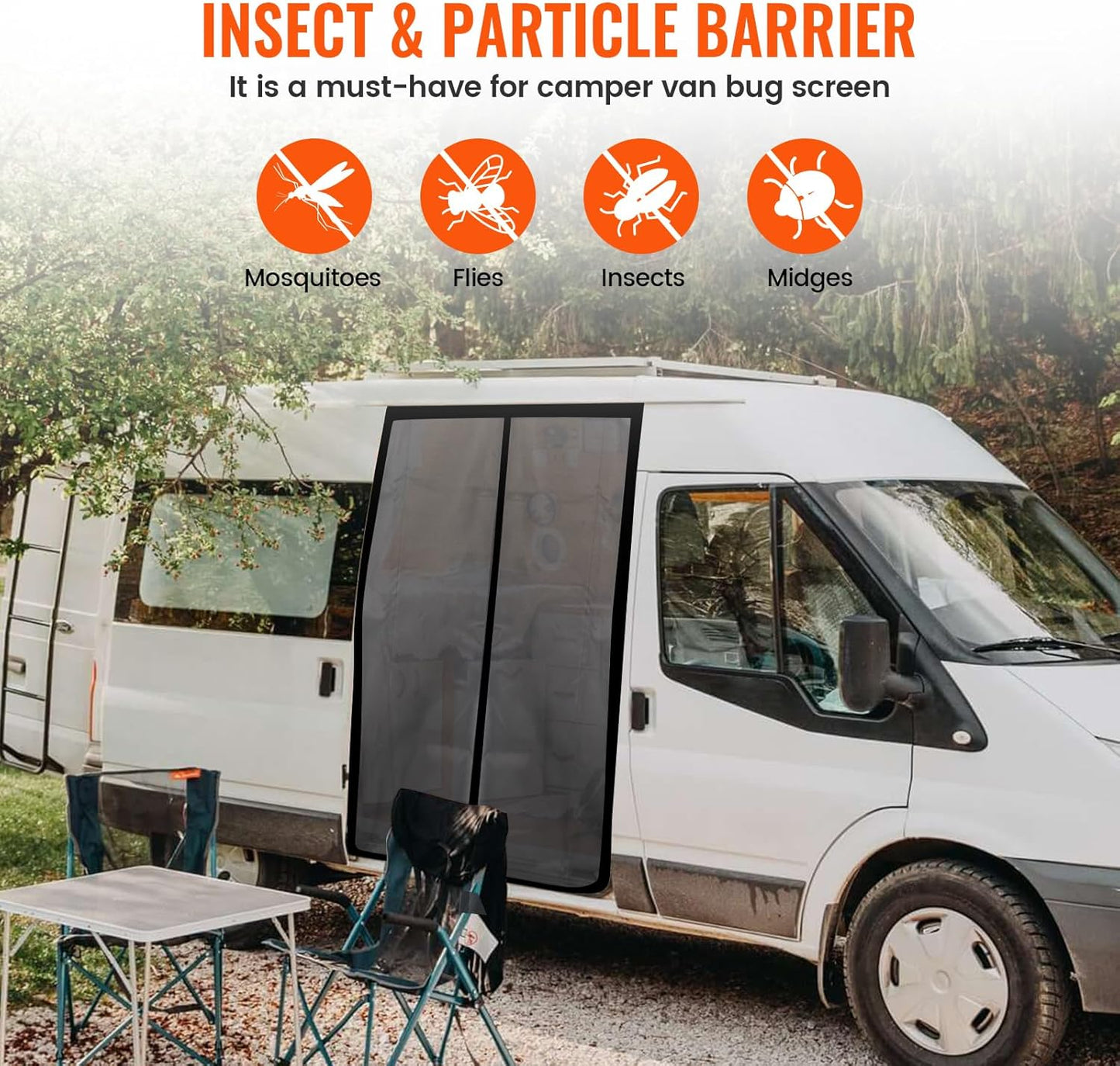 83''H x 59''W Van Bug Screen Side Door Sliding Door Window Covers with Magnetic Closure Car Window Screens for Mercedes Sprinter Motorhome Camper