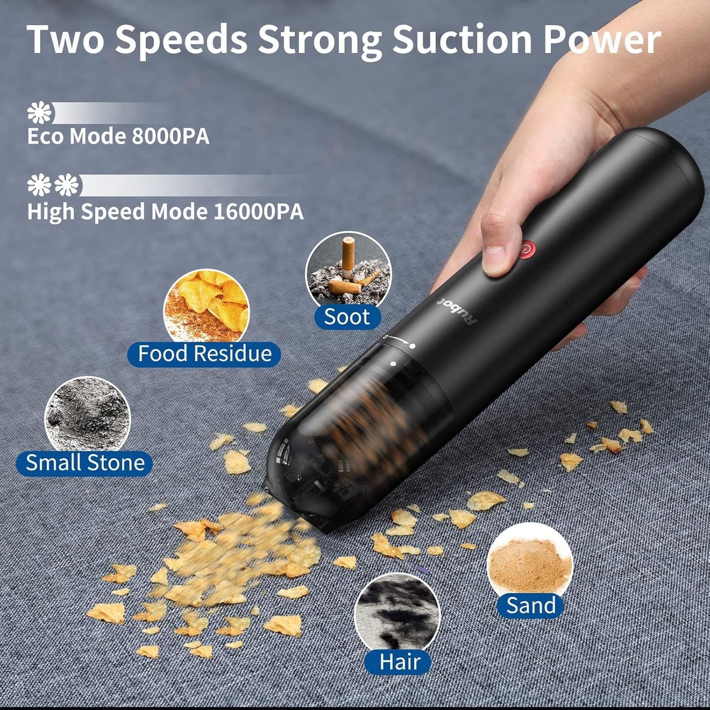 RUBOT Handheld Vacuum Cleaner, 16000PA Powerful Suction Car Vacuum Protable Cordless，Keyboard Cleaner Mini Cordless Vacuum for Car Home and Office