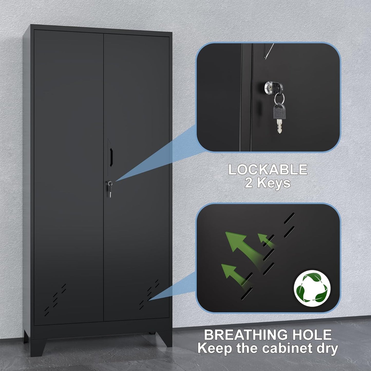 Metal Garage Storage Cabinet for Home,Storage with Doors and Shelves,61" Locking Tool for Office,Garage,Gym,School(61" Home Office Cabinet)