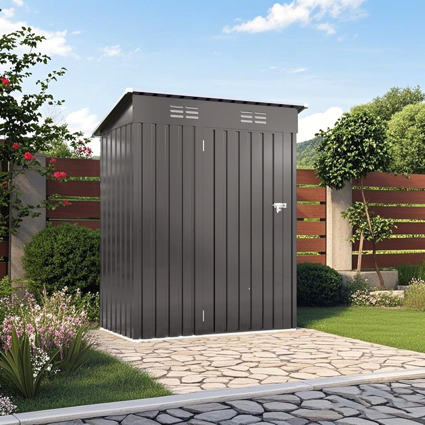 ARMSET 5x3 FT Metal Outdoor Storage Shed for Patio & Balcony - Waterproof Small Shed for Garden Storage, Lockable Vertical Tool Shed Cabinet for Backyard, Bike Parts & Everyday Sundries