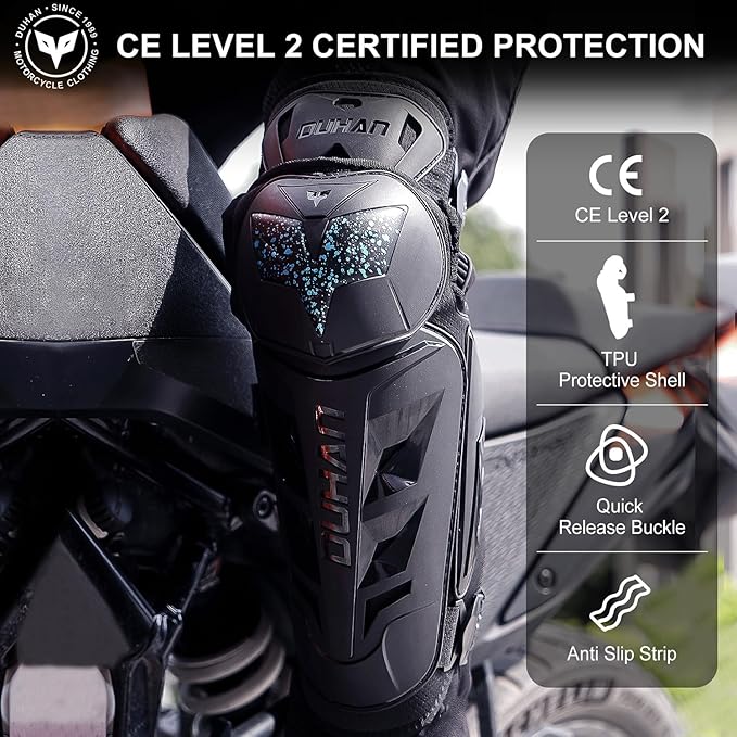 DUHAN Motorcycle Shin Guards 4Pcs Elbow Guard and Knee Pads Adjustable Anti-Slip Motorcycle Protective Gear for Men and Women