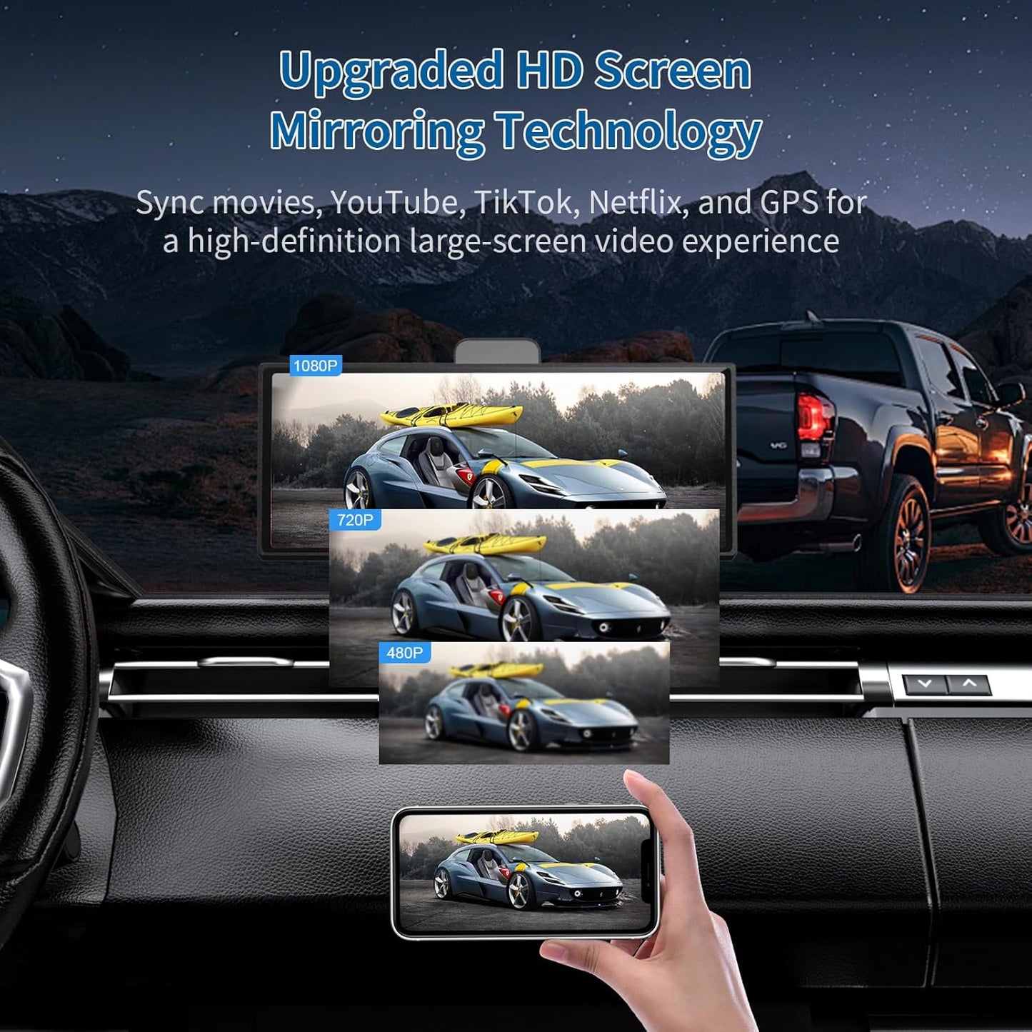 10.26" HD Wireless Android & Carplay Screen for Car, Portable Touchscreen Car Stereo with 4K Dash Cam, 1080P Backup Camera, Bluetooth, AUX/FM, Siri, Mirror Link, GPS Navigation