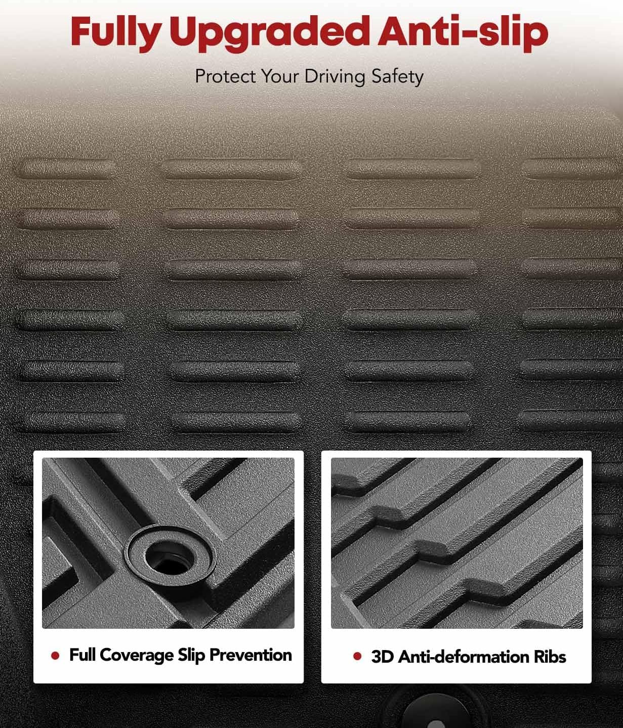 YHTAUTO Floor Mats Fit 2014-2021 Toyota Tundra CrewMax/Double Cab, TPE All Weather Floor Liner Odorless Custom Fit Car Mats, 1st 2nd Row Tundra Accessories