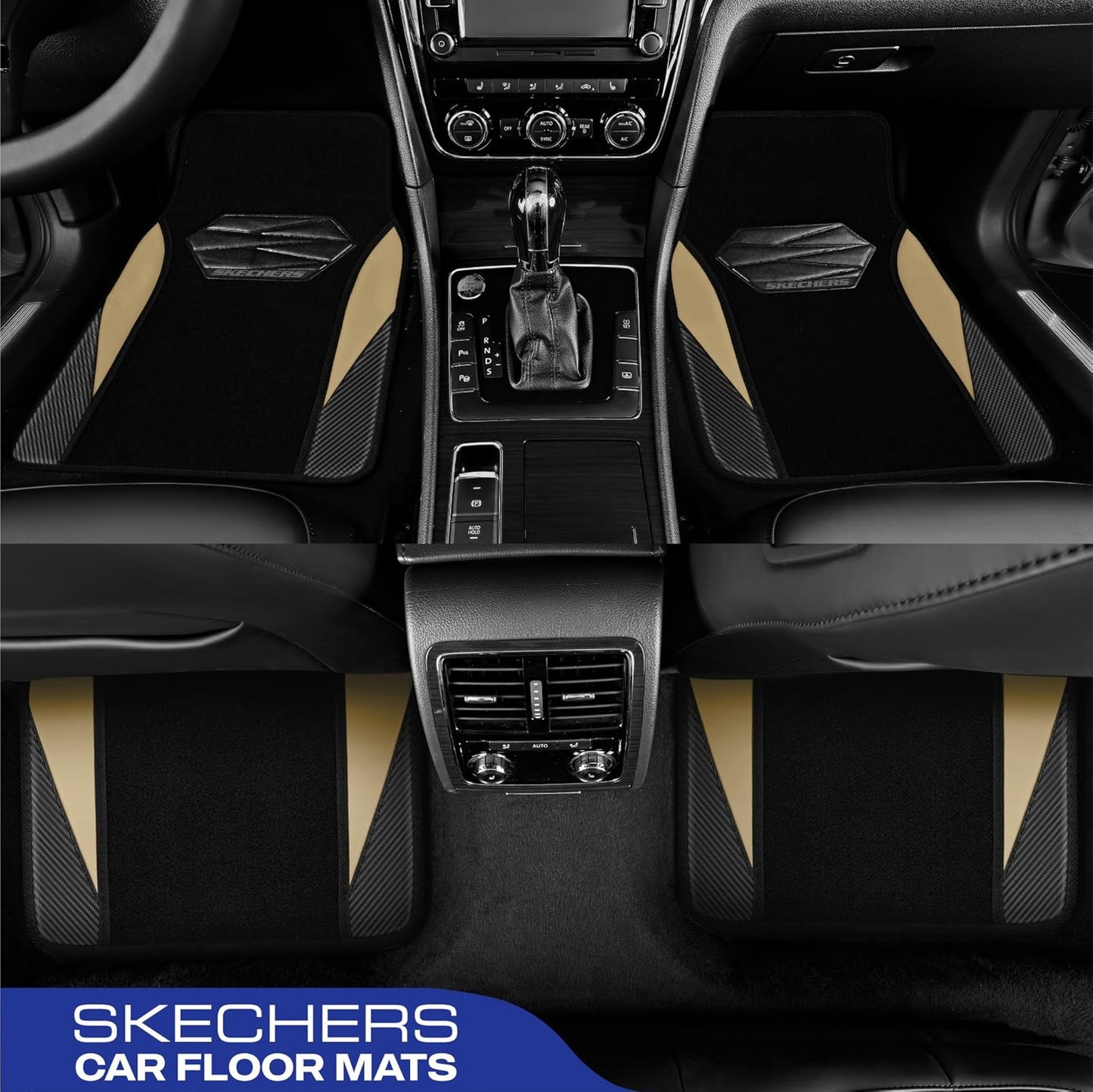 Skechers Car Floor Mats,Waterproof Universal Fit Car Mats,Faux Leather Car Floor Mats,Carbon Floor Mats for Cars with Anti-Slip Skechers Heel Pad Fit for SUV,Vans,Sedans,Trucks,Beige