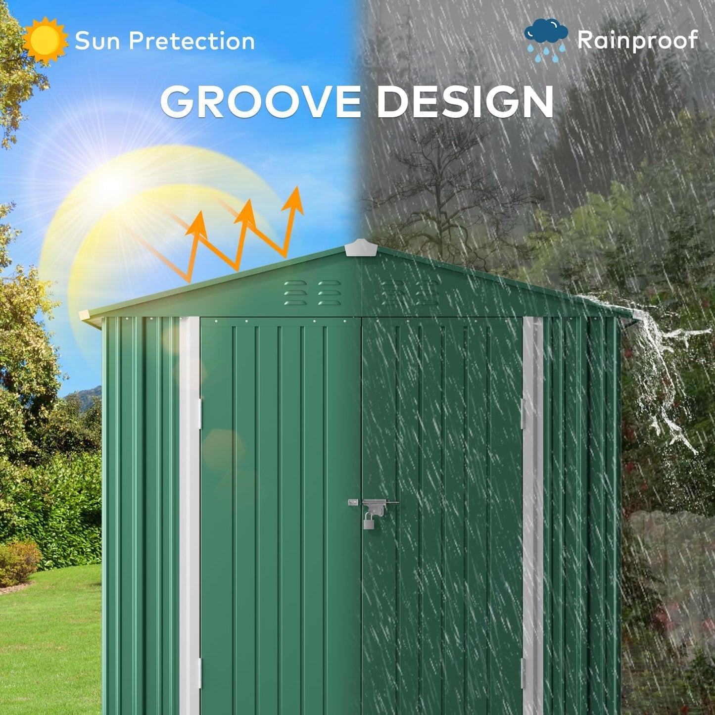 Gizoon Outdoor Storage Shed 6 x 4 FT, Galvanized Metal Garden Shed with Double Lockable Doors, Outdoor Storage Clearance for Backyard Patio Lawn-Green