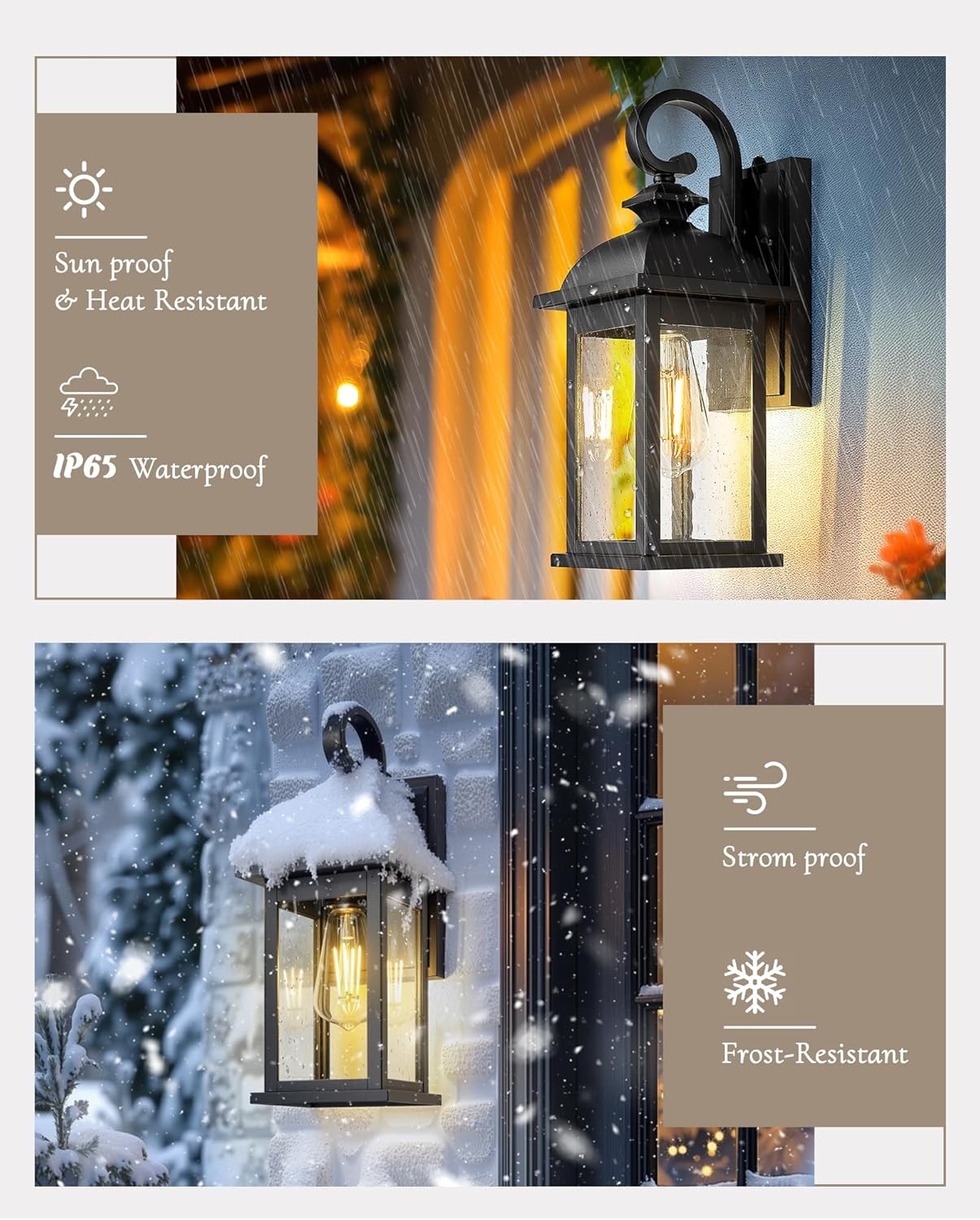 FEMILA Dusk to Dawn Outdoor Wall Sconce, 15" Matte Black Seeded Glass Outdoor Sconce Lights, Front Porch Light Fixtures Wall Mount, Garage Lights for Patio, Entryway, Garden, 4FD54B-PC BK