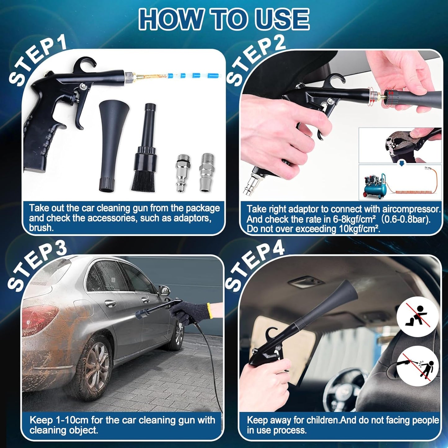 Car Cleaning Gun Detailing Interior Dryer Air Blow Gun, High Pressure Blower Gun, Car Detailing Kit Interior Cleaner, Car Detailing Tools for Car Quickly Blasts Dirt and Dust Works with Air