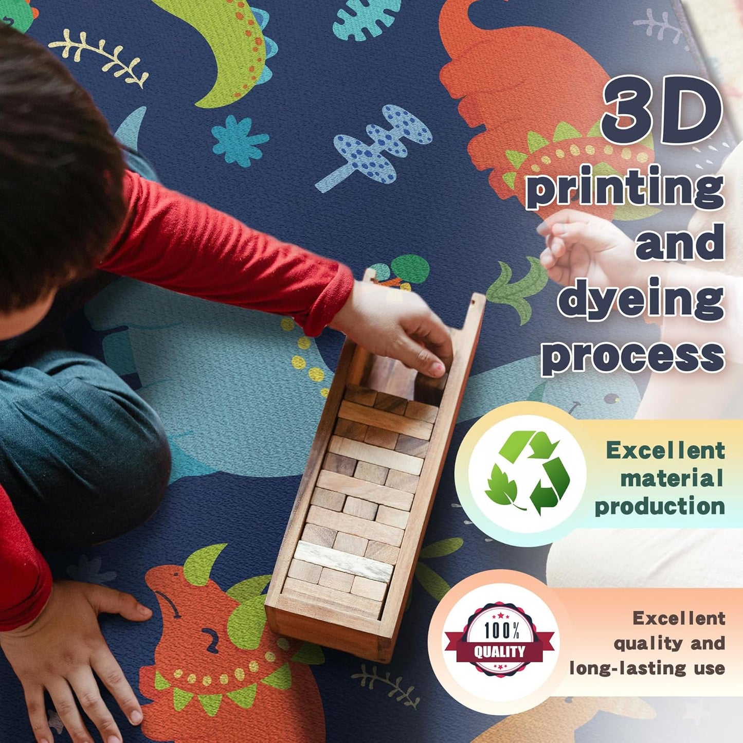 Cute Cartoon Dinosaur Rug for Boys Bedroom 59"x39" Bedroom Playroom Decor for Kids Lovely Dinosaur Animal Pattern Carpet Blue Rug Non-Slip Washable