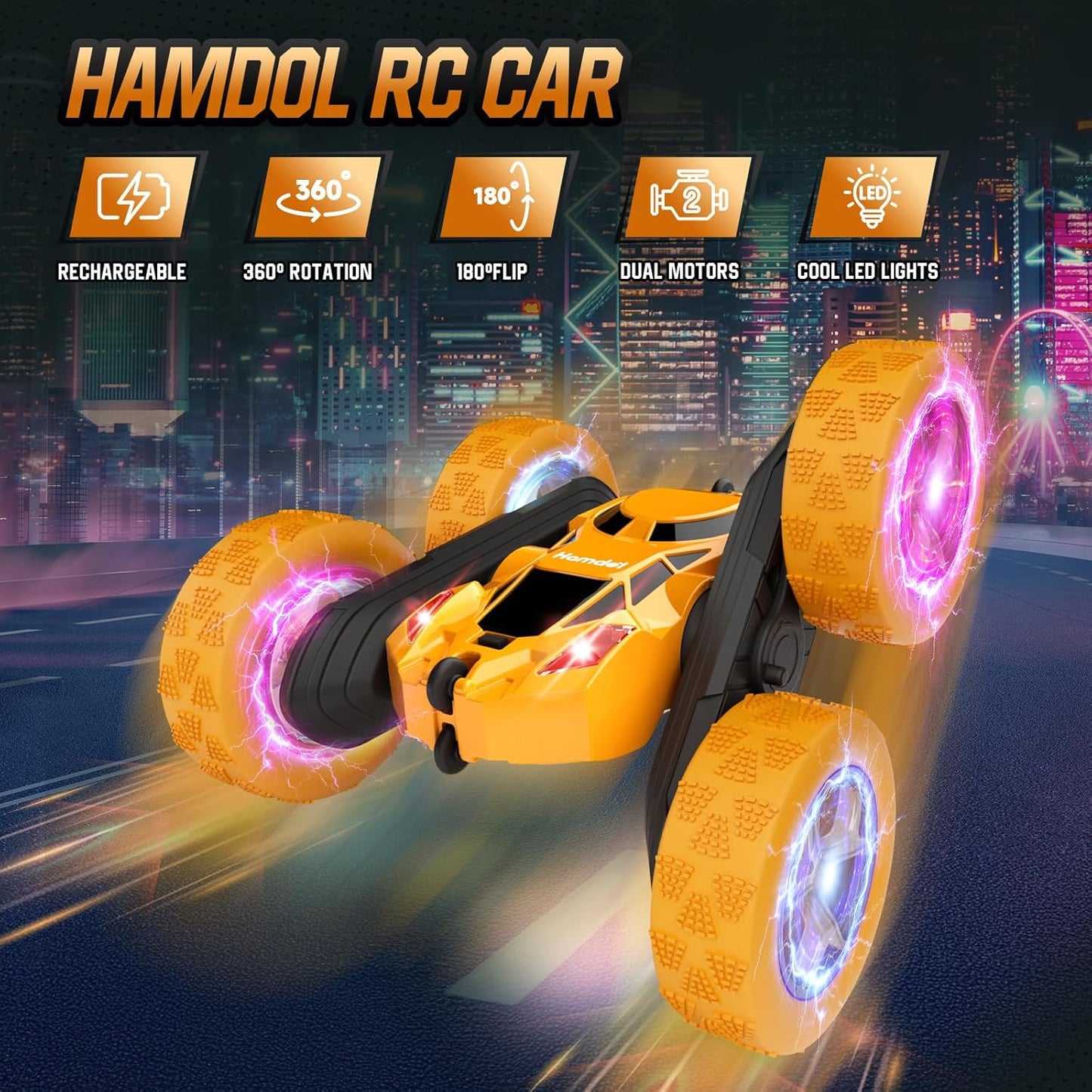 Remote Control Car, 360° Rotating 2.4GHz Fast Stunt RC Cars for Kids, Boy Toys Ages 6 7 8 9 10 Year Old, Gifts for Boys and Grils-Yellow