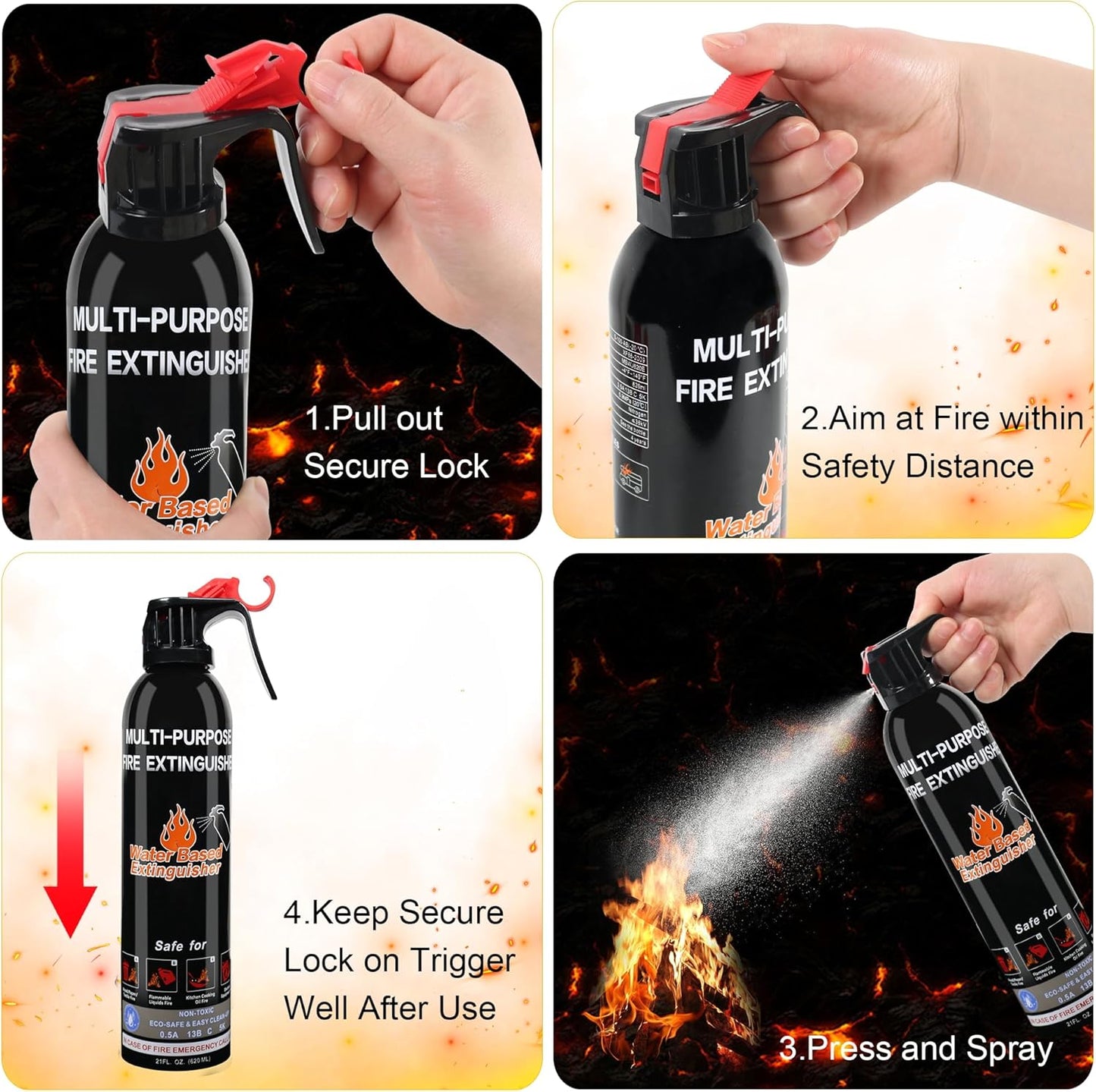 Fire Extinguishers for Home, 1 Pack Vehicle Fire Extinguisher with Mount, Portable Fire Extinguisher Effective on A, B, C, K Fires, Water-Based Extinguisher for Car Boat Office Truck Kitchen Garage RV