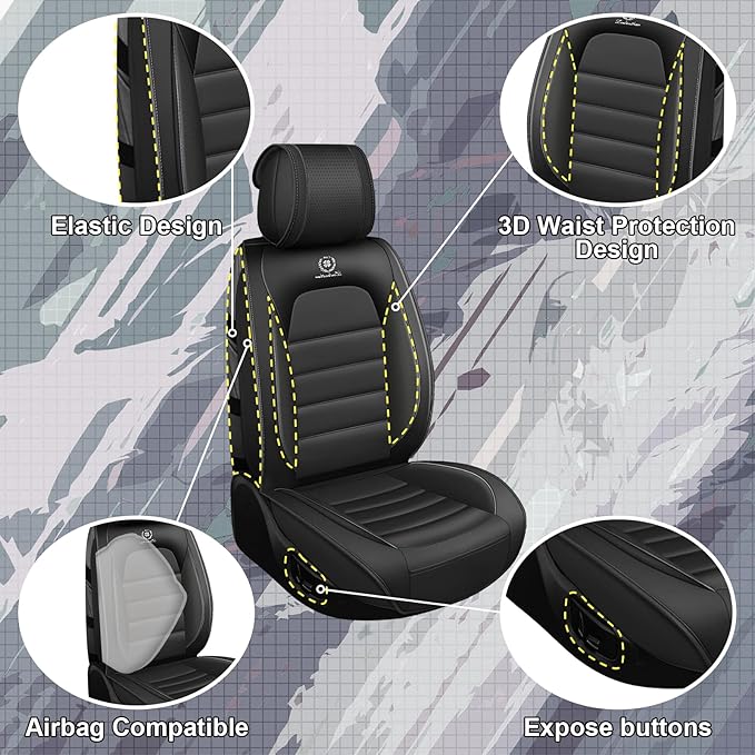 Full Set Car Seat Covers for GMC Sierra 1500/2500/3500 Denali SLT AT4 AT4X Base Seat Covers 2008-2025, Waterproof Premium Nappa Leather Seat Protectors(Standard 5 Seats/Black)
