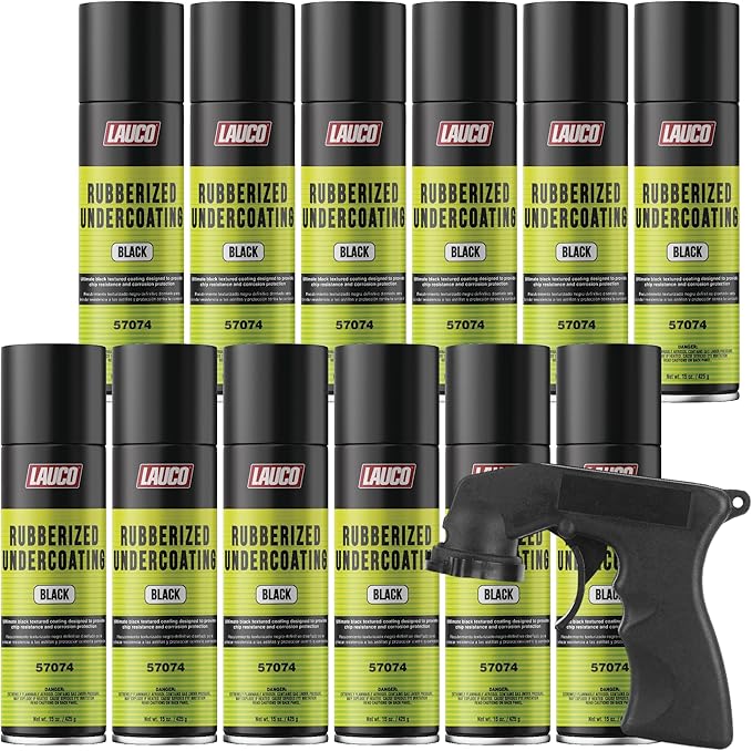 LAUCO Rubberized Undercoating Black 15oz Aerosol Spray Paint Can with Aerosol Spray Gun - Pack of 12