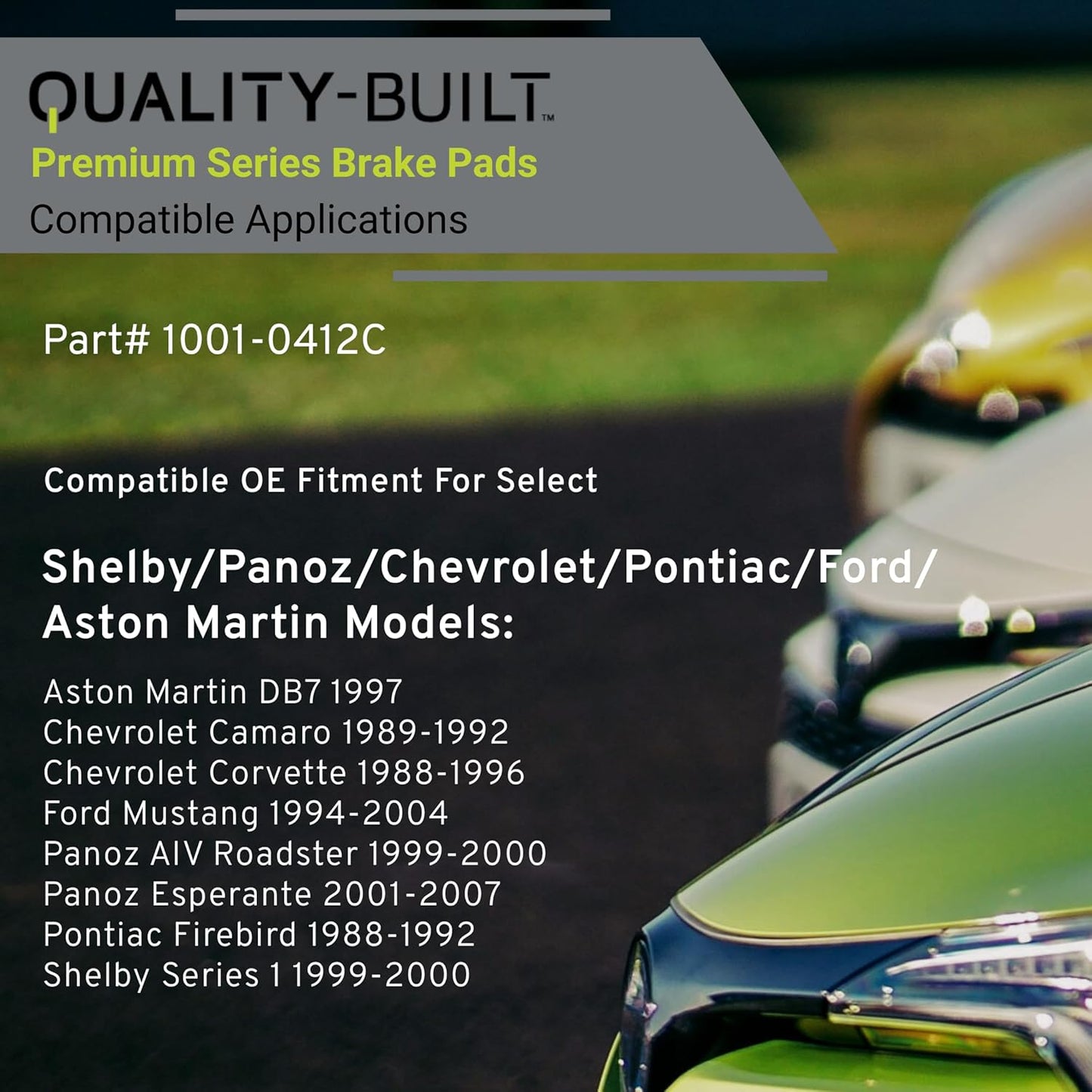Premium Ceramic Front Brake Pads (1001-0412C) Compatible with 1988-2007 Aston Martin/Chevrolet/Ford/Panoz/Pontiac/Shelby (AIV Roadster/Camaro/Corvette/DB7/Esperante/Firebird/Mustang)