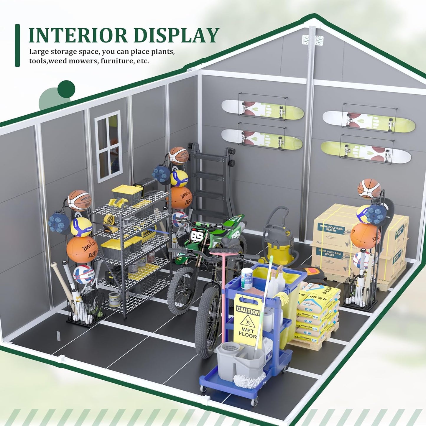 8x10 FT Outdoor Storage Resin Shed with Floor,Waterproof Plastic Garden Bike Shed with Lockable Door, Sloped Roof, Vents & Windows, Easy Assembly Tool Shed for Lawn, Backyard, Patio, Grey