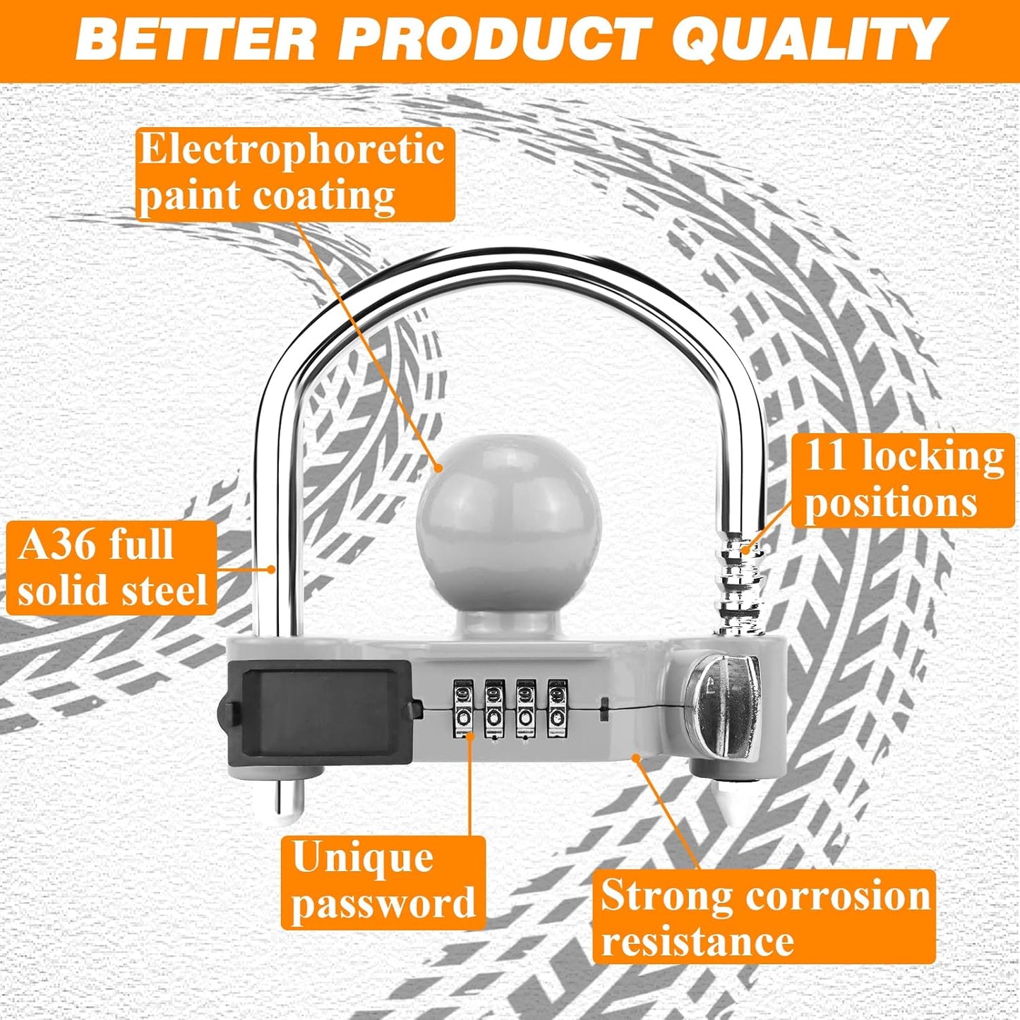 Funmit Trailer Lock Universal Hitch Lock with Combination Lock, fit 1-7/8", 2", 2-5/16" Coupler, Camper Accessories for Travel Trailers Boats Trucks Rvs Grey