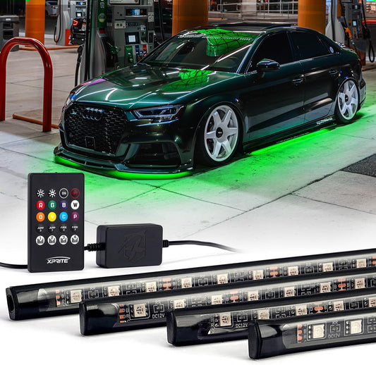 Xprite Car Underglow Neon Accent Strip Lights, 4 Pcs RGB 252 LEDs Underglow Kit with Sound Active Function Music Mode & Wireless Remote, Exterior Car Lights Underbody Lighting for Truck SUV Van
