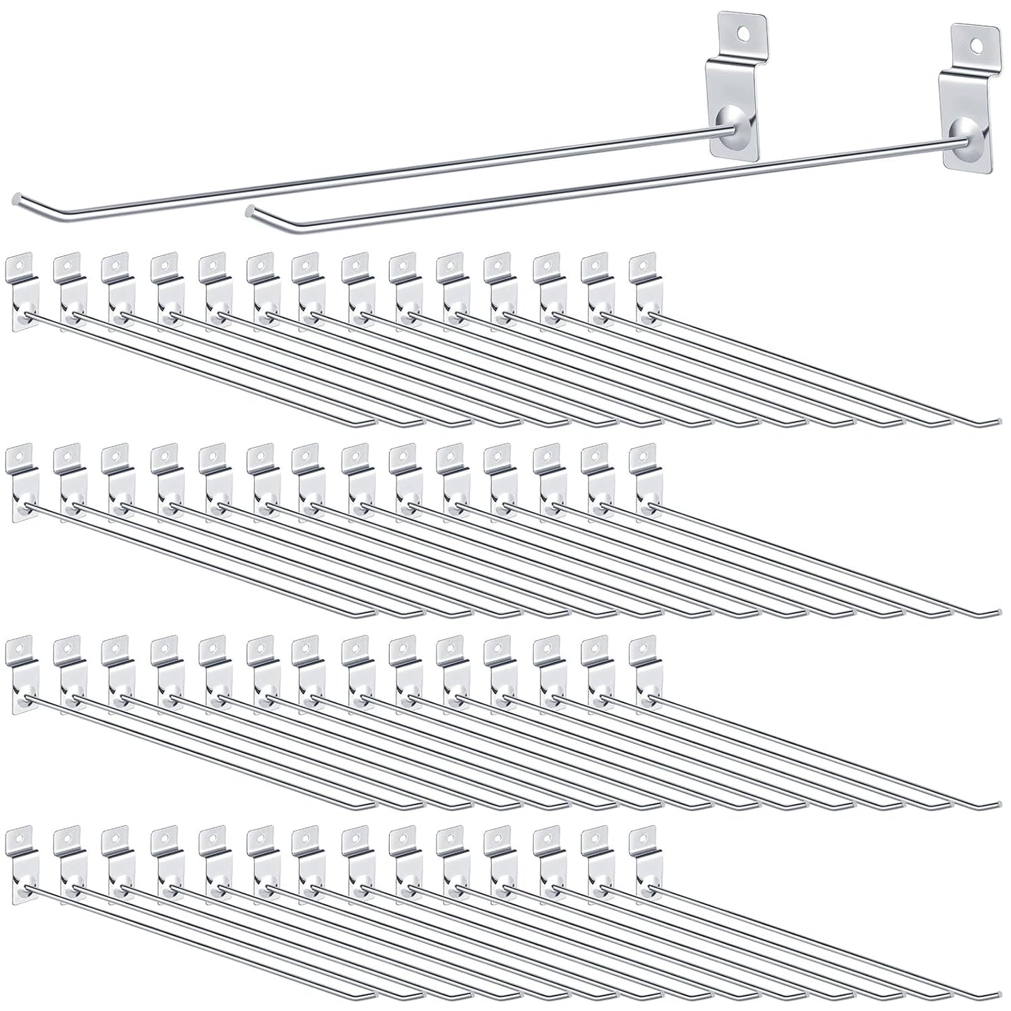 Moxweyeni 100 Pcs Heavy Duty Slatwall Panel Hooks Hanging Metal Slat Wall Hanging Hooks Silver Slat Wall Hanger Commercial Grade Slatwall Pegs Accessories for Shop Retail Display (11.8inch)