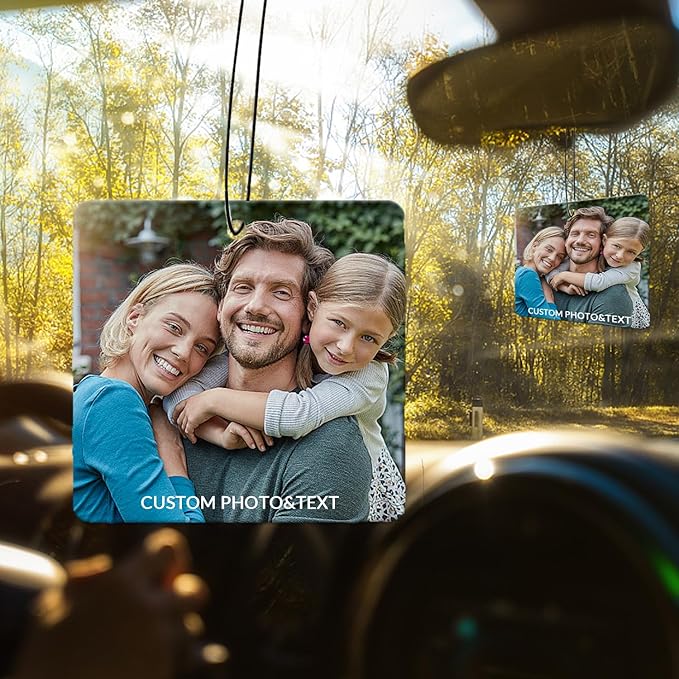 Custom Air Fresheners with Picture,Double-sided Custom Photo Air Freshener,Personalized Car Mirror Decor Hanging,Car Hanging Ornament (Square)