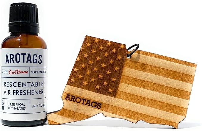 Arotags Car Air Freshener - Reusable Wood Diffuser - Hanging Odor Eliminator - Connecticut Patriot - Cool Breeze Scent
