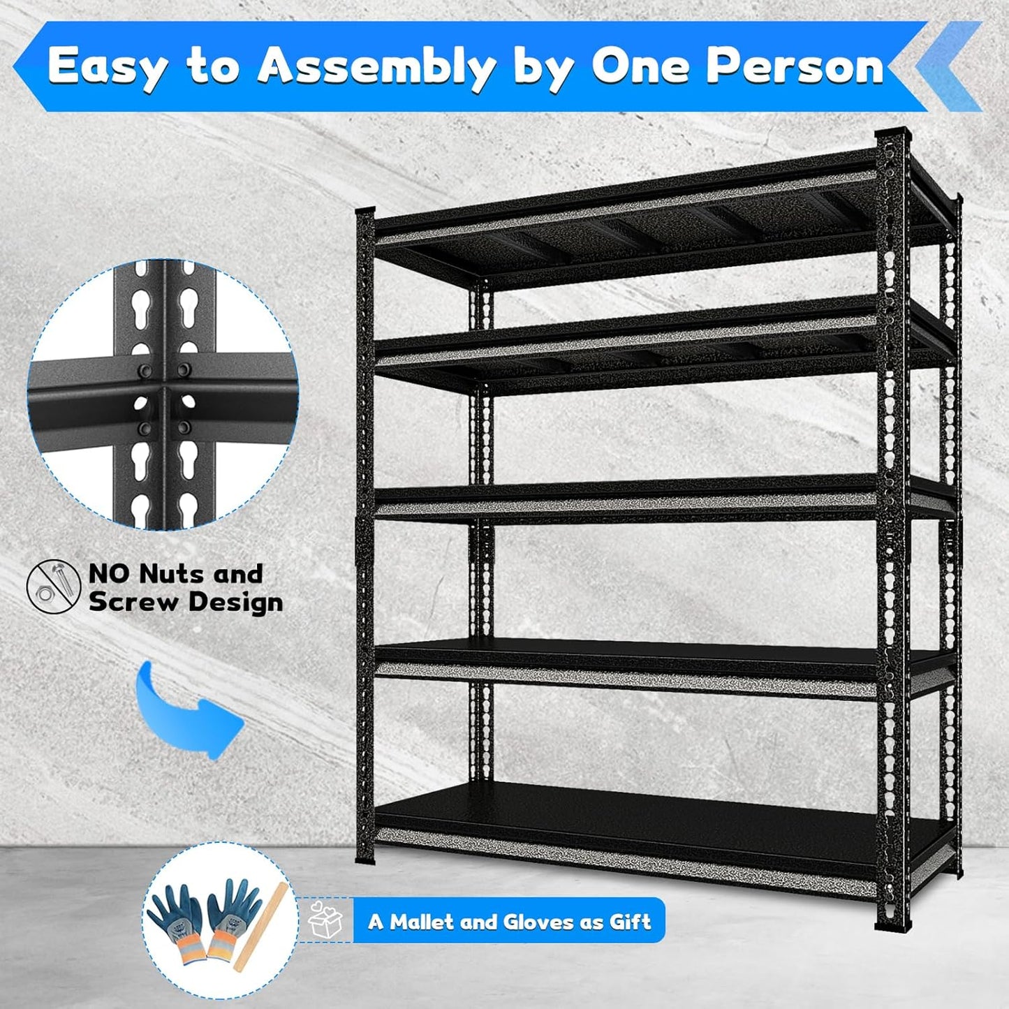 48" W Garage Shelving Heavy Duty, 3000LBS Loads Adjustable Garage Storage Shelves, 5-Tier Metal Shelving Units and Storage Racks, Industrial Utility Shelf,47.4" Wx23.6 Dx78 H, Silvery