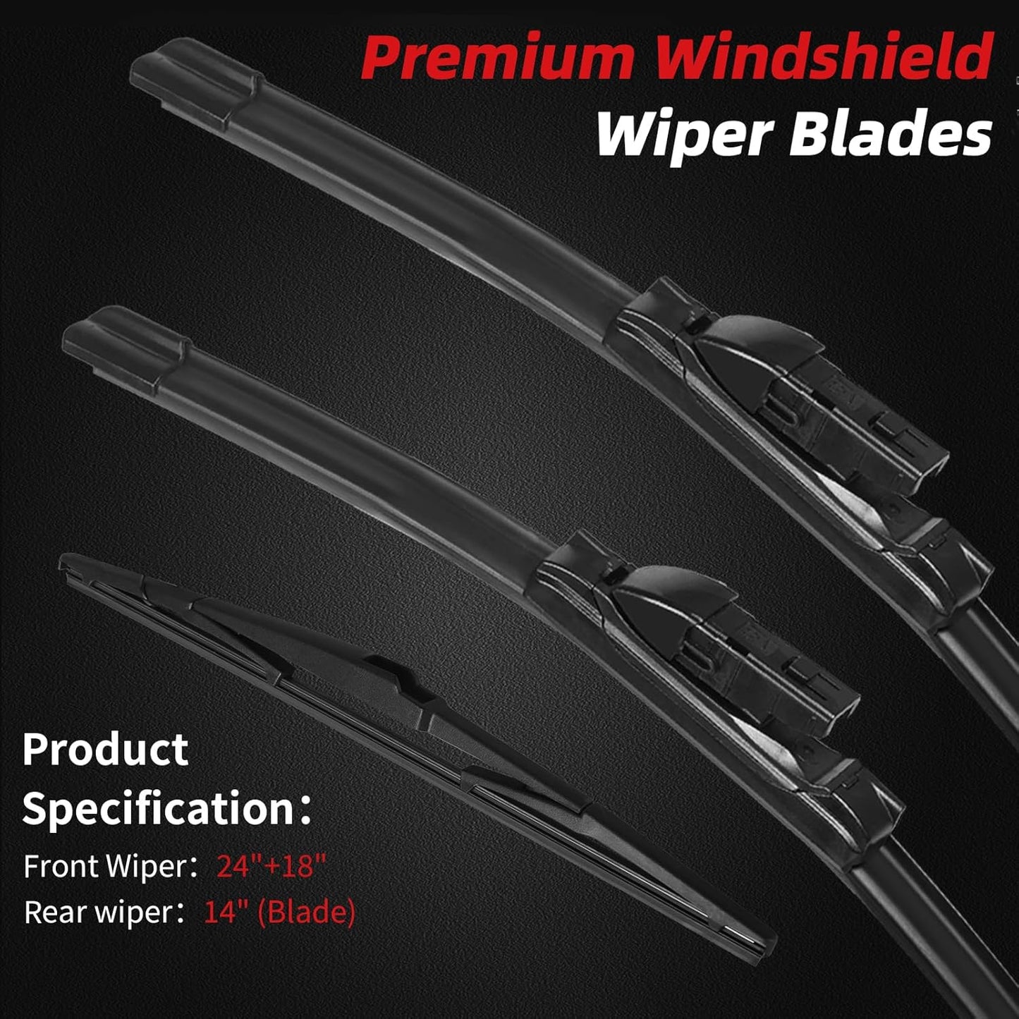 OTUAYAUTO Premium Windshield Wiper Blades - Replacement for Mazda CX-5 CX5 17-23, CX-9 CX9 16-23, All-Weather Performance, Front and Rear Wiper Blades, Top Lock - 24"+18"+14" (Pack of 3)